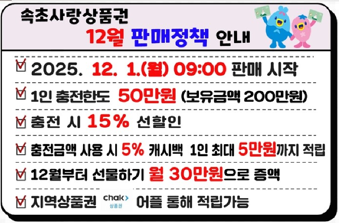 속초사랑상품권, 12월부터 판매정책 ...