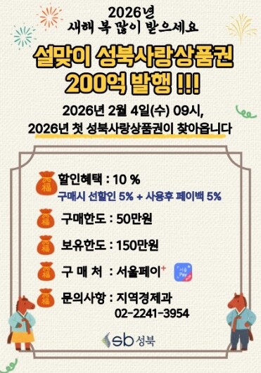 성북구, 설 앞두고 200억 원 규모...
